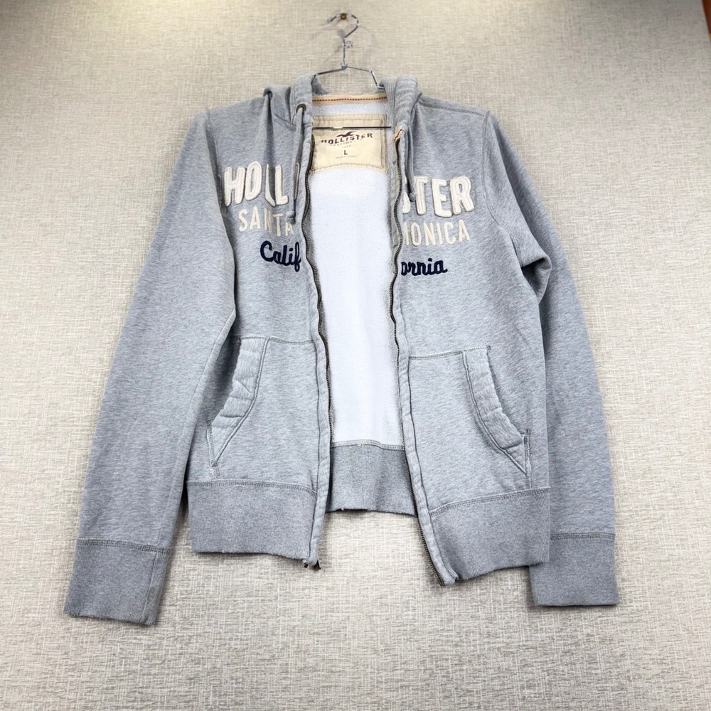 Hollister Santa Monica California Full Zip Hoodie Gray Fleece Large
